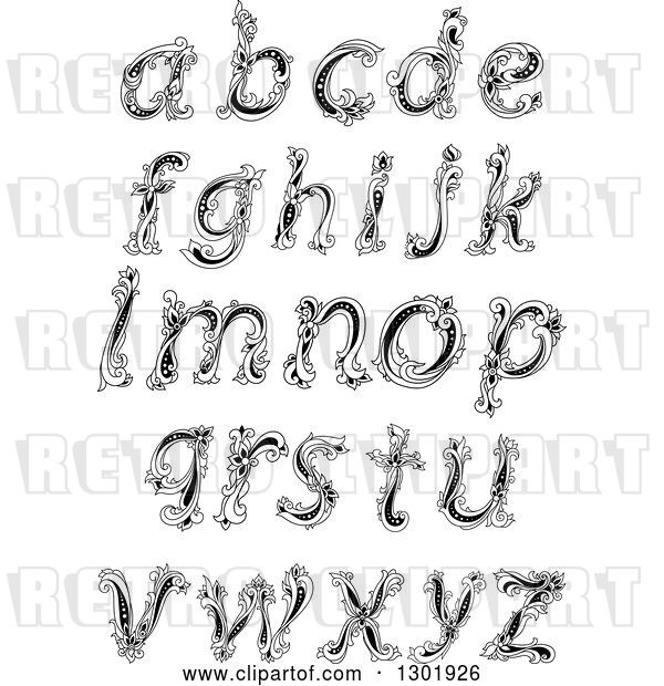 Vector Clip Art of Retro Floral Lowercase Letters