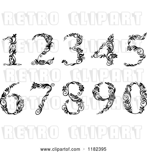 Vector Clip Art of Retro Floral Numbers
