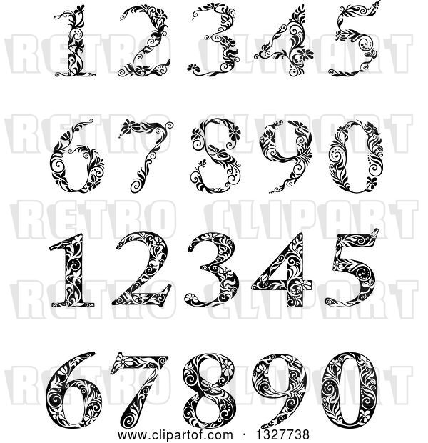 Vector Clip Art of Retro Floral Patterned Numbers
