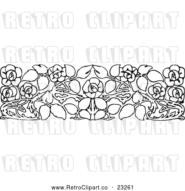 Vector Clip Art of Retro Floral Rose Border