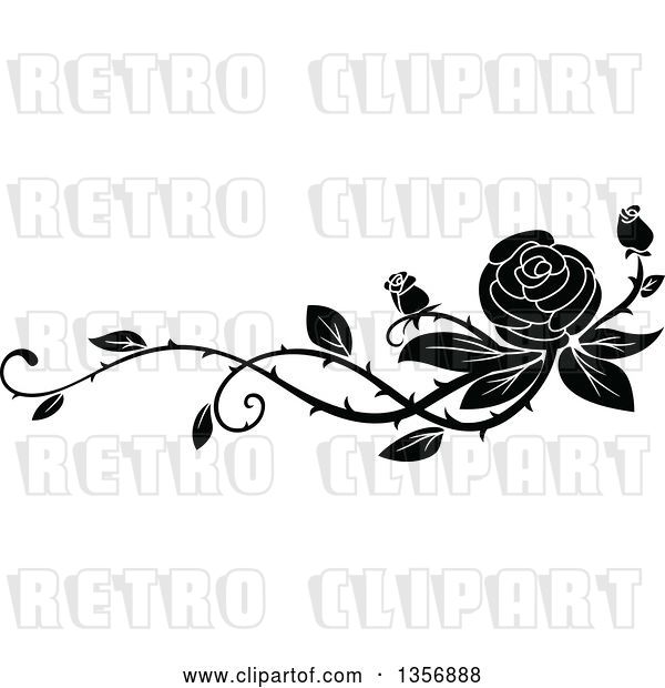 Vector Clip Art of Retro Floral Rose Vine Border Design Element