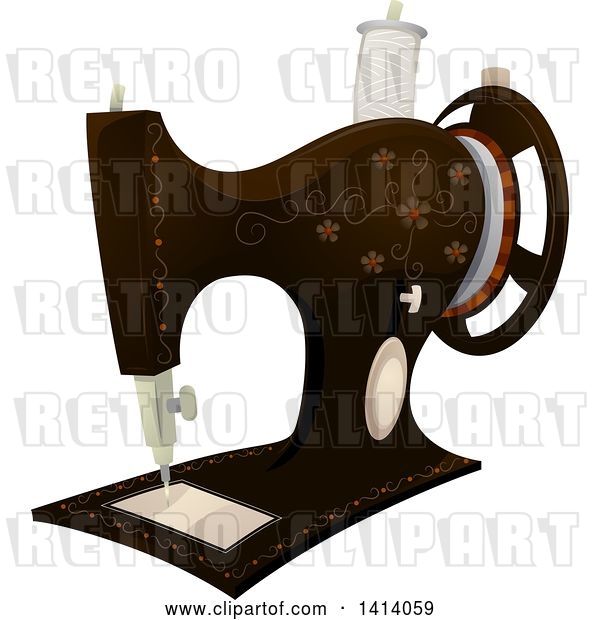 Vector Clip Art of Retro Floral Sewing Machine