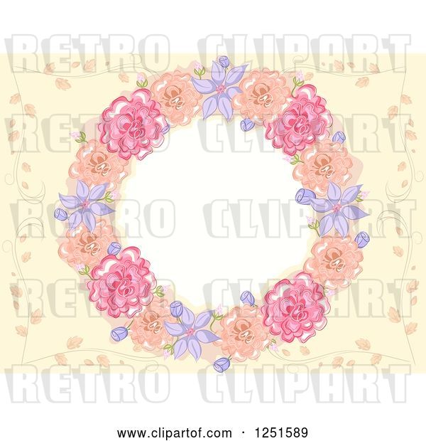 Vector Clip Art of Retro Floral Wreath Frame on Pastel Yellow