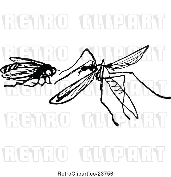 Vector Clip Art of Retro Fly and Mosquito