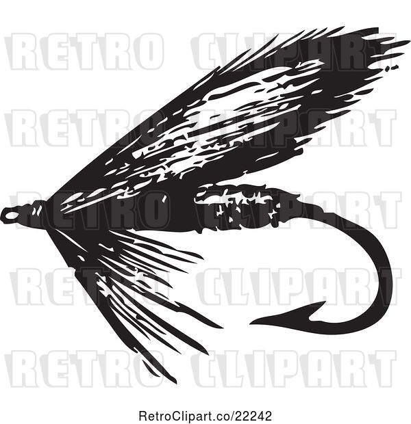 Vector Clip Art of Retro Fly Fishing Hook - 4