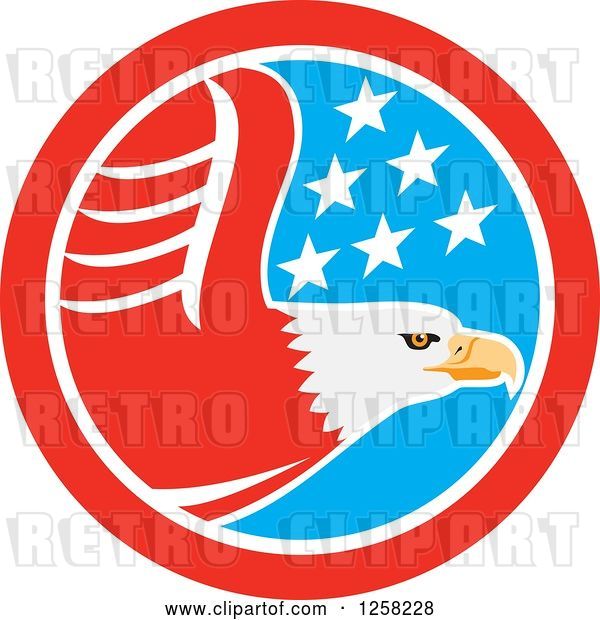 Vector Clip Art of Retro Flying Bald Eagle in an American Flag Circle