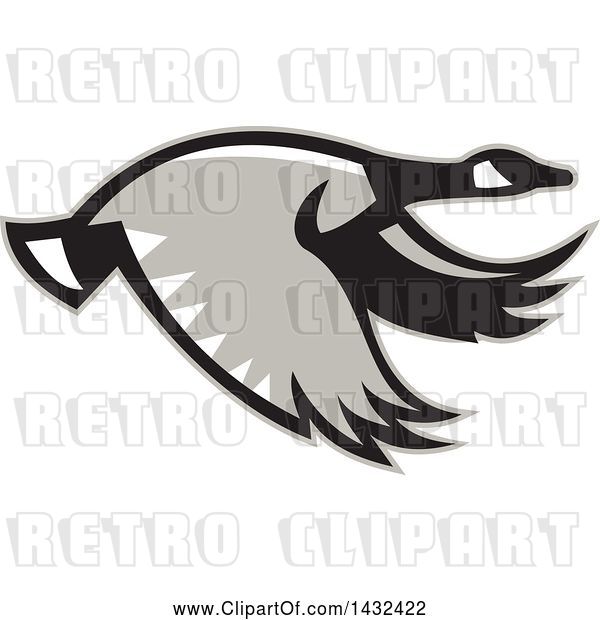 Vector Clip Art of Retro Flying Canadian Goose in Profile