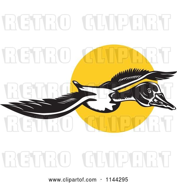 Vector Clip Art of Retro Flying Goose and Sun
