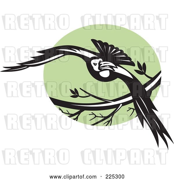 Vector Clip Art of Retro Flying Raven and Green Circle Logo