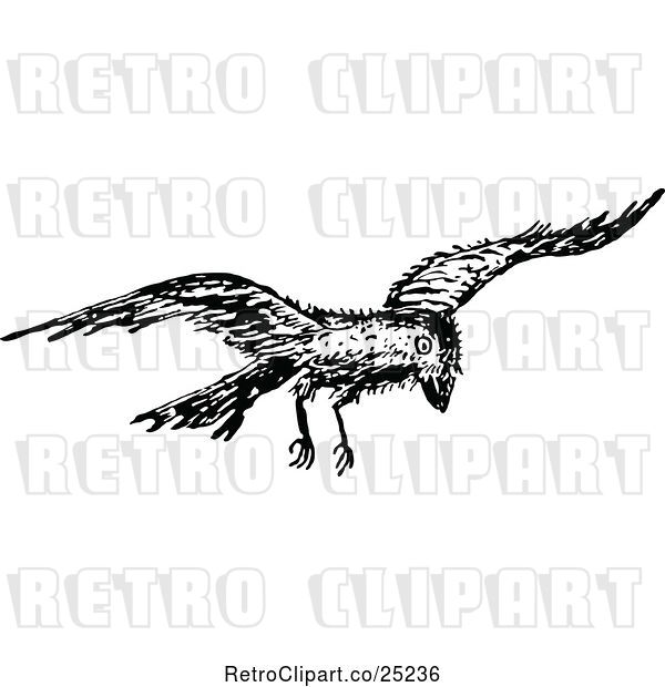 Vector Clip Art of Retro Flying Raven