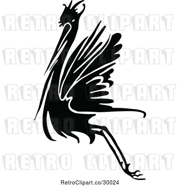 Vector Clip Art of Retro Flying Stork
