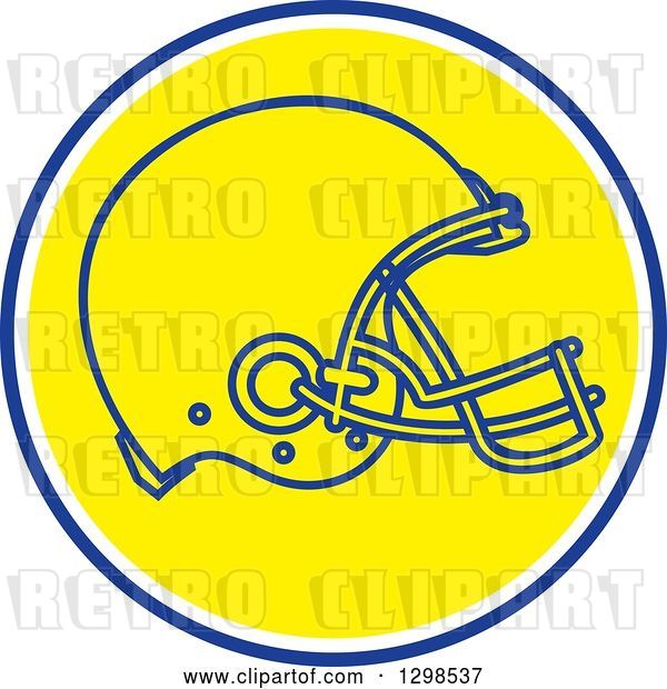Vector Clip Art of Retro Football Helmet in a Blue White and Yellow Circle