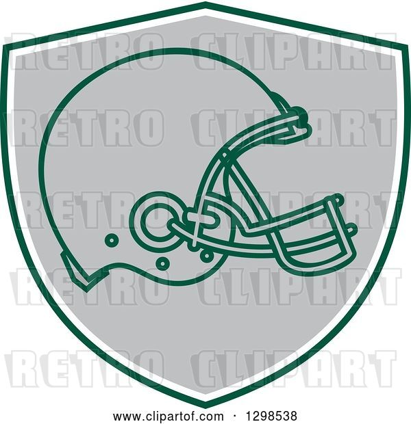 Vector Clip Art of Retro Football Helmet in a Green White and Gray Shield
