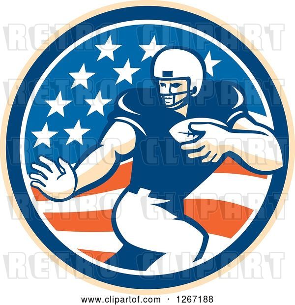 Vector Clip Art of Retro Football Player in an American Flag Circle