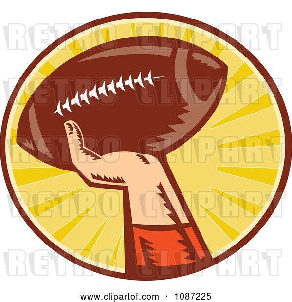 Vector Clip Art of Retro Football Player Throwing a Ball over Rays
