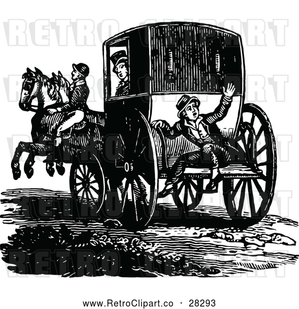 Vector Clip Art of Retro Footman and Horse Drawn Carriage
