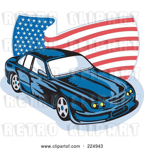 Vector Clip Art of Retro Ford GT V8 and Wavy American Flag Logo