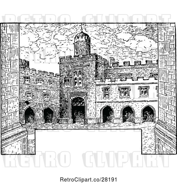 Vector Clip Art of Retro Fortress with Copyspace