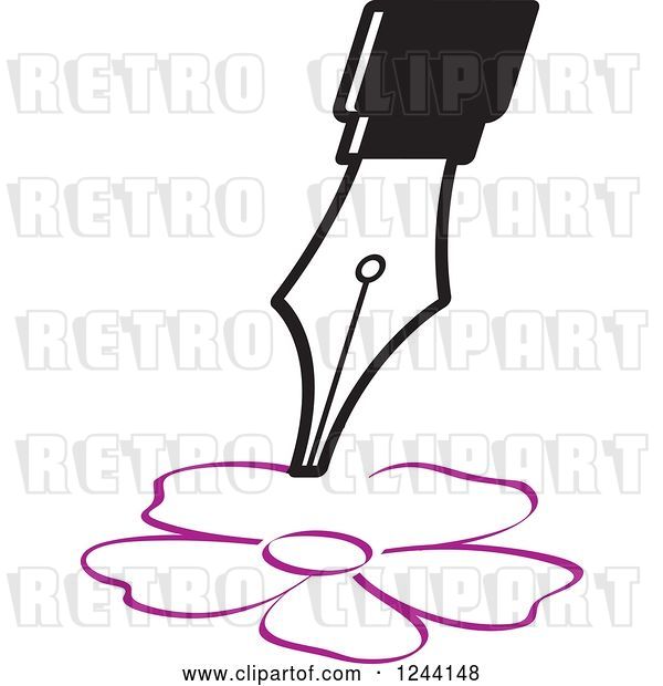 Vector Clip Art of Retro Fountain Pen Nib Drawing a Flower