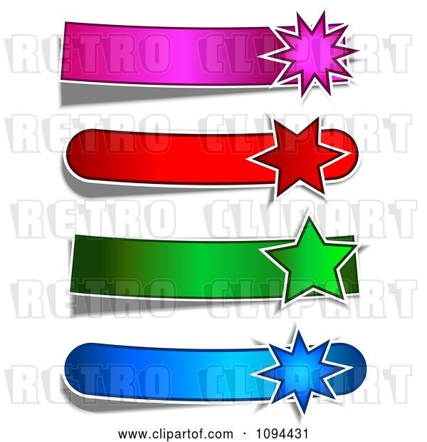 Vector Clip Art of Retro Four Pink Red Green and Blue Star Burst Banners
