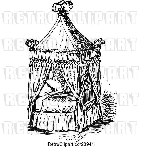 Vector Clip Art of Retro Four Poster Bed with a Canopy