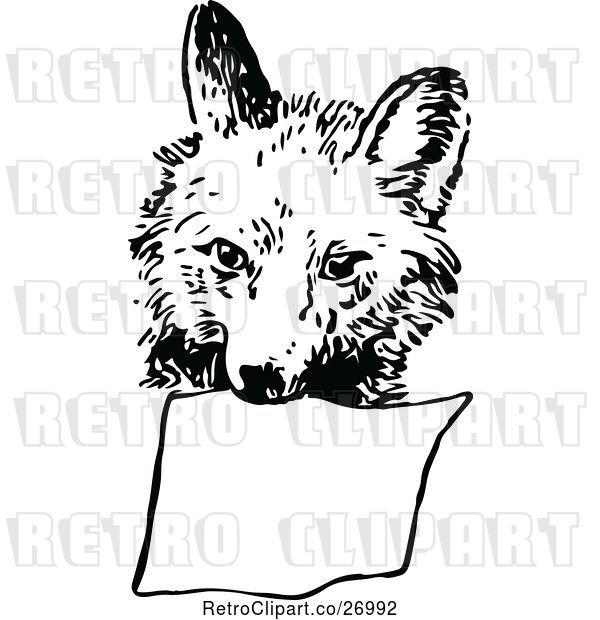 Vector Clip Art of Retro Fox Carrying a Sign
