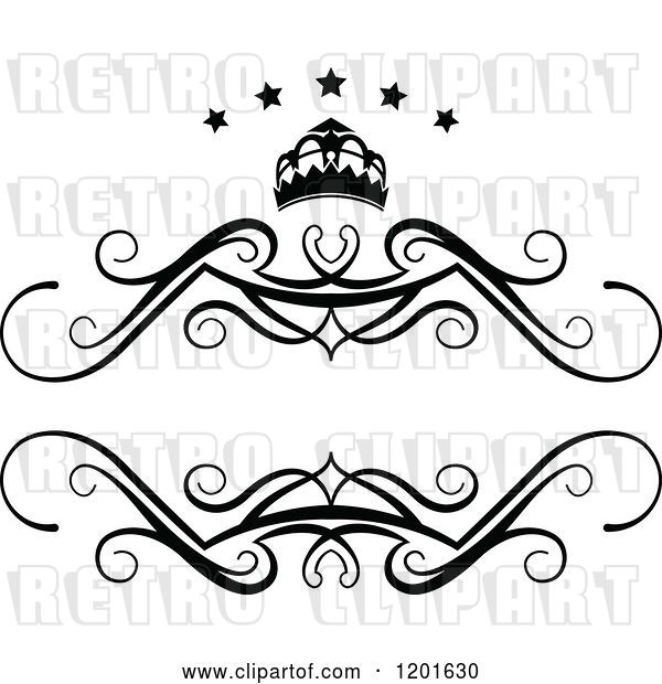 Vector Clip Art of Retro Frame with a Crown and Stars 3