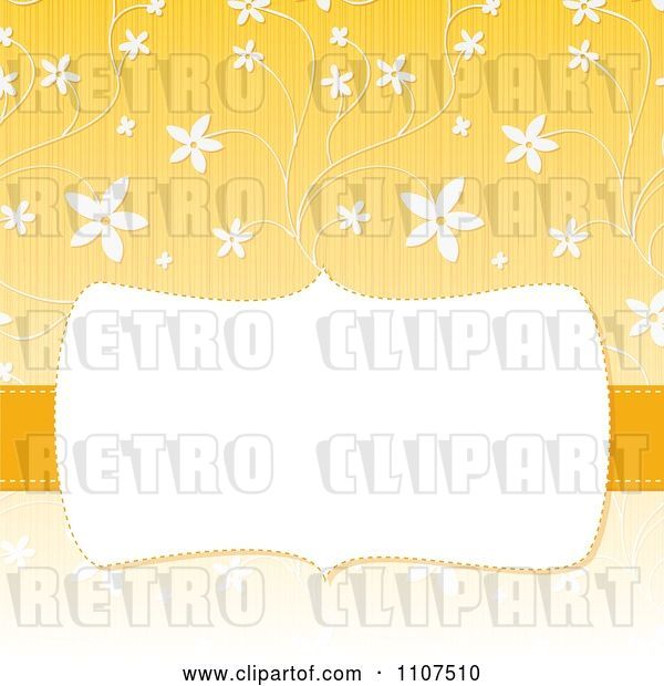 Vector Clip Art of Retro Frame with Copyspace over a Textured Yellow and White Floral Pattern