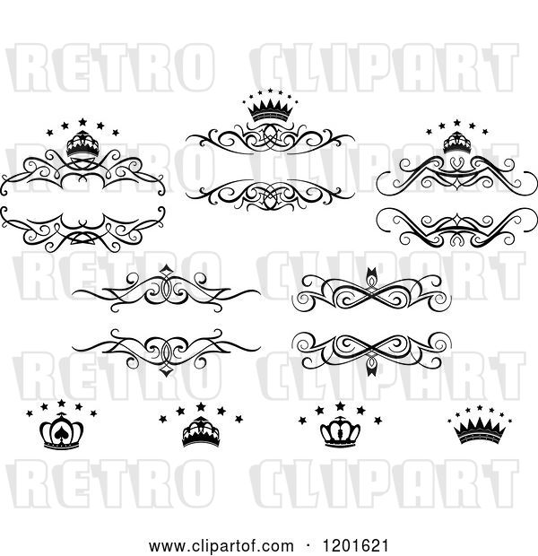 Vector Clip Art of Retro Frames Crowns and Stars