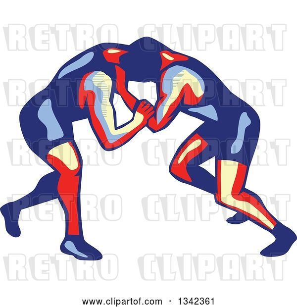 Vector Clip Art of Retro Freestyle Wrestlers in Action