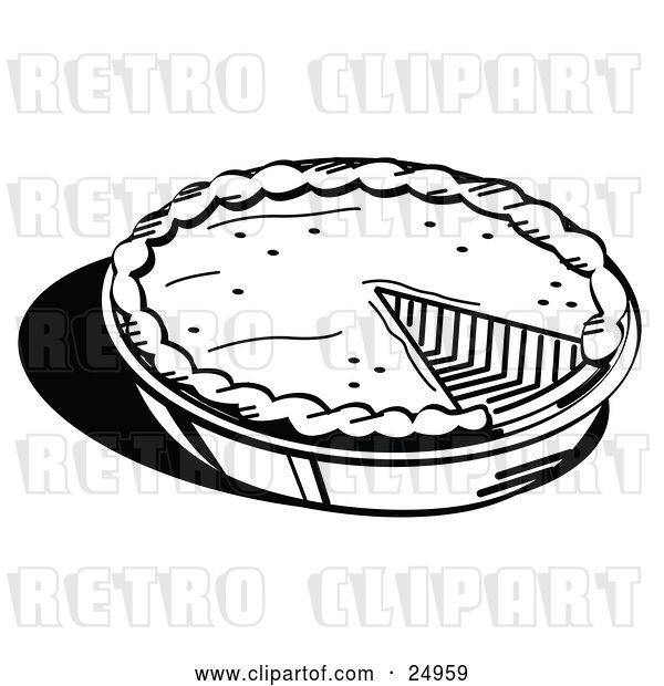 Vector Clip Art of Retro Freshly Baked Pumpkin Pie in a Pan, Missing One Slice, Served for Thanksgiving Dessert