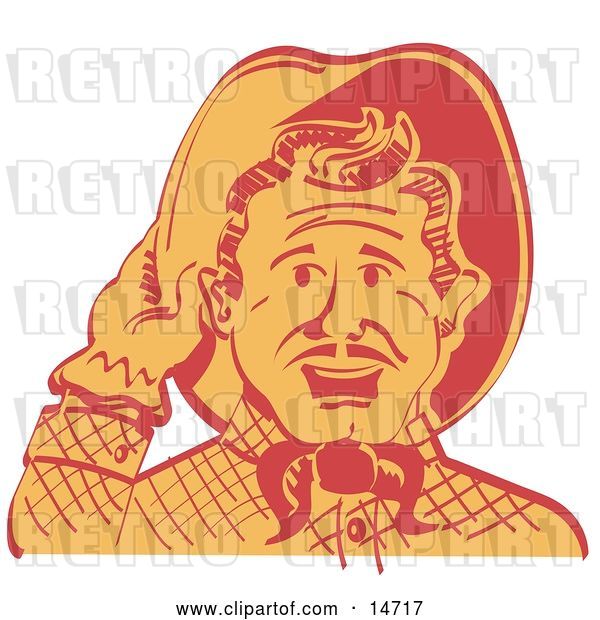 Vector Clip Art of Retro Friendly Cowboy Guy Tipping His Hat While Saying Howdy