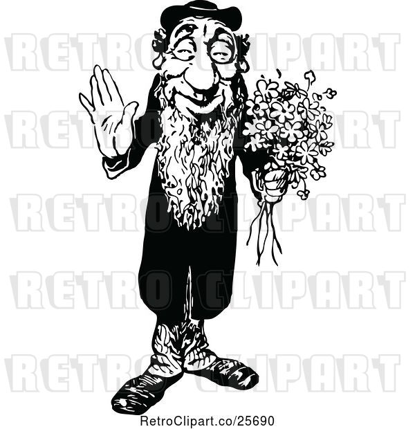 Vector Clip Art of Retro Friendly Jewish Guy with Flowers