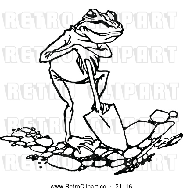 Vector Clip Art of Retro Frog Digging