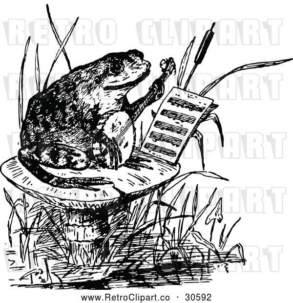 Vector Clip Art of Retro Frog Playing a Banjo on a Mushroom