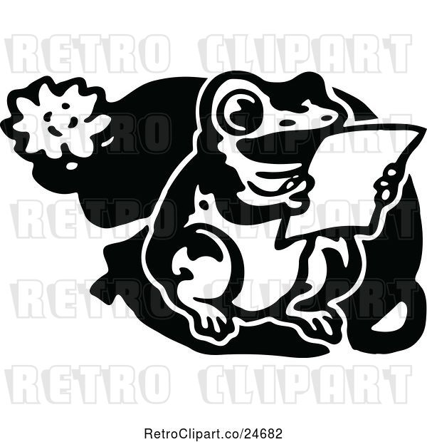 Vector Clip Art of Retro Frog Reading on a Lily Pad