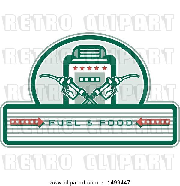 Vector Clip Art of Retro Fuel and Food Design with Crossed Gas Nozzles and Pump