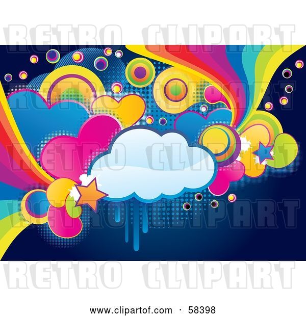 Vector Clip Art of Retro Funky, Colorful Cloud, Circle, Heart and Rainbow Grunge Background
