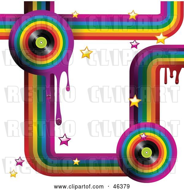 Vector Clip Art of Retro Funky Music Rainbow Background with Drips, Stars and Vinyl Records on White