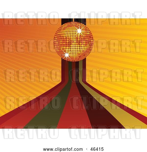 Vector Clip Art of Retro Funky Orange Disco Ball and Rainbow Background