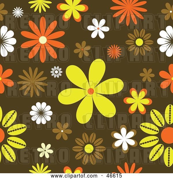 Vector Clip Art of Retro Funky Orange, Yellow and Brown Floral Background