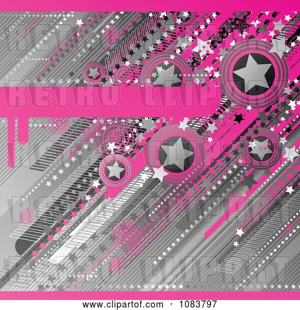 Vector Clip Art of Retro Funky Pink and Gray Star Grunge Background