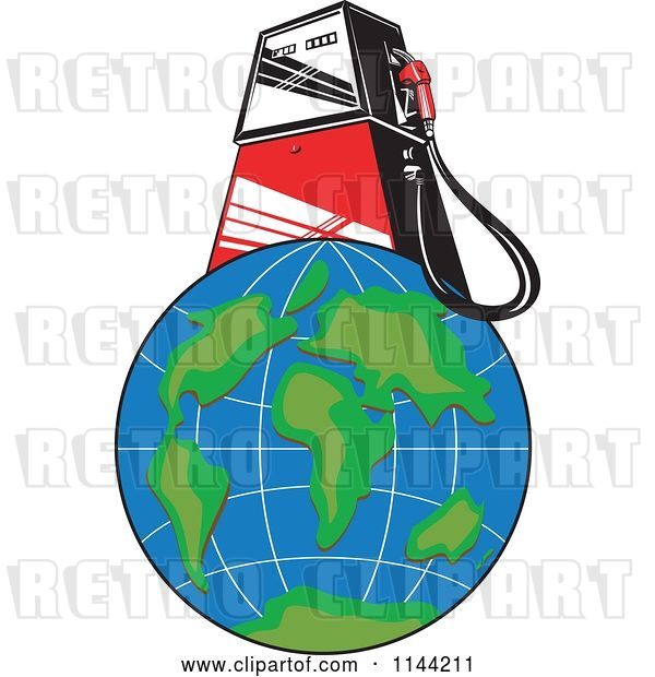 Vector Clip Art of Retro Gas Station Pump on Earth