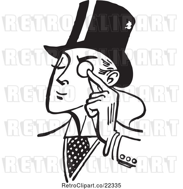Vector Clip Art of Retro Gentleman Holding a Monocle to His Eye