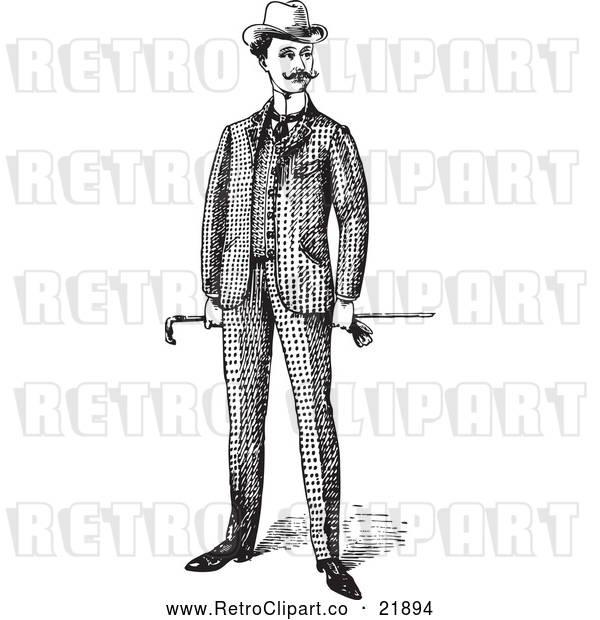 Vector Clip Art of Retro Gentleman Standing in a Suit - 1