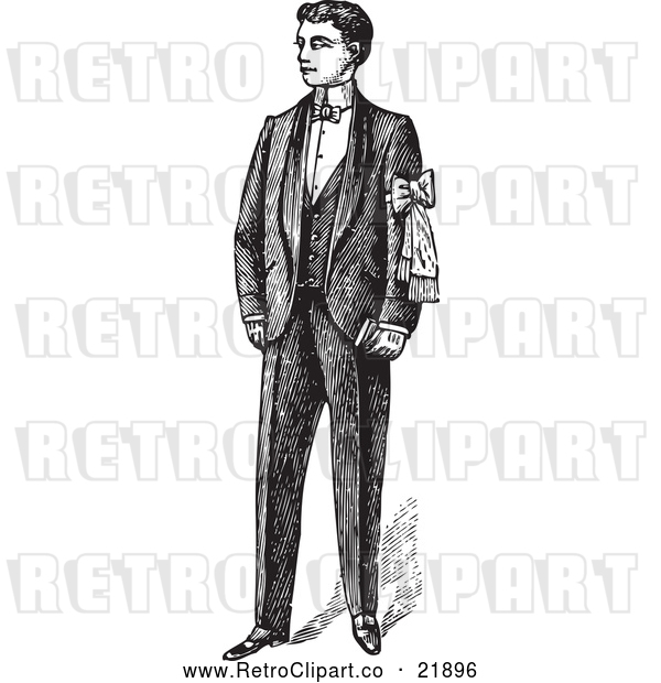 Vector Clip Art of Retro Gentleman Standing in a Suit - 2
