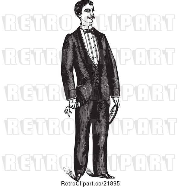 Vector Clip Art of Retro Gentleman Standing in a Suit - 4