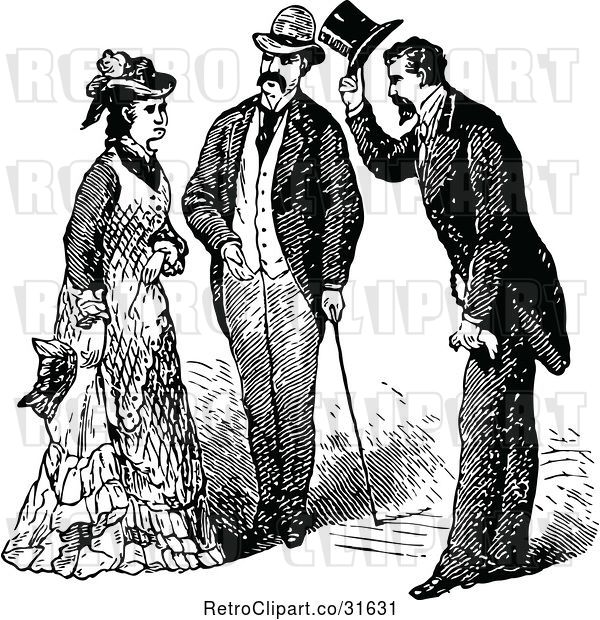 Vector Clip Art of Retro Gentlemen Introducing Themselves to a Lady