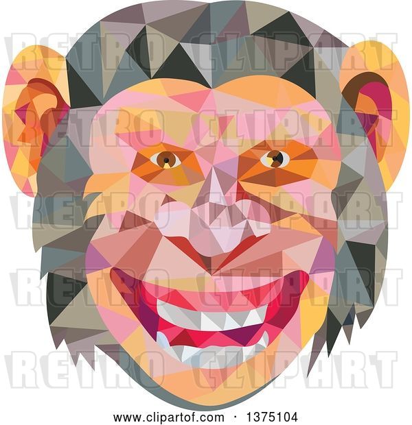 Vector Clip Art of Retro Geometric Low Polygon Styled Chimpanzee Face