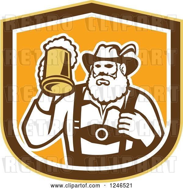 Vector Clip Art of Retro German Guy Holding up a Mug of Beer in a Shield